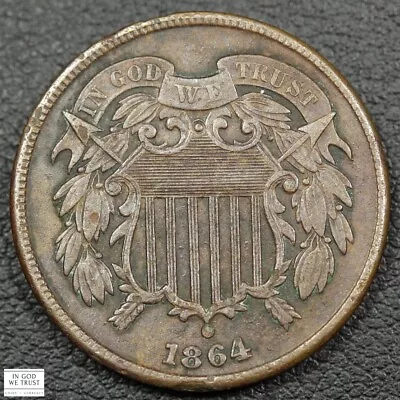 1864 Large Motto Copper Two Cent Piece 2C - Corroded • $28