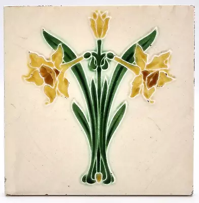 Antique Fireplace Tile Majolica Daffodils Lea & Bolton C1907 AE2 • $55.99