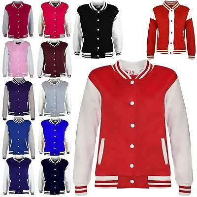 £11.99 • Buy Kids Boys Girls Baseball Jacket Varsity Plain Style School Jacket Top 2-13 Years