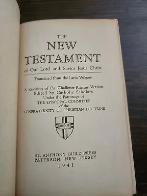 1941 The New Testament ~ Bible Translated From The Latin Vulgate ~ Confraternity • $29.99