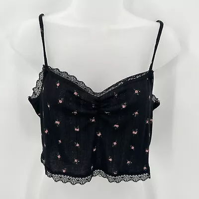 H&M Divided Crop Top Cami Tank M Junior Black Floral Stretch Breathable Lace NEW • $8.96