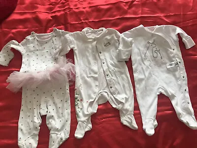 Baby Girls Sleepsuits 0 - 3 Months By Next Tutu Style Sleepsuit Cute Bundle 3X • £12