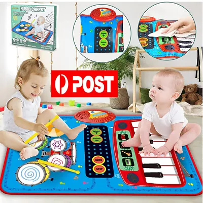 Toys For 1 Year Old Girl Gifts 2 In 1 Musical Piano Drum Mat Baby Infant Blue AU • $23.89