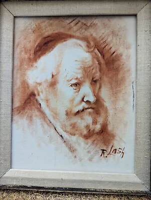 Vintage Oil On Artist Panel Board Painting Signed R. Lash.  Framed Jewish Rabbi • $35
