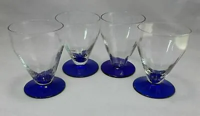 Vintage Weston Blue Foot Tumbler Glass Clear Cobalt Foot Bar Glasses Mid Century • $12