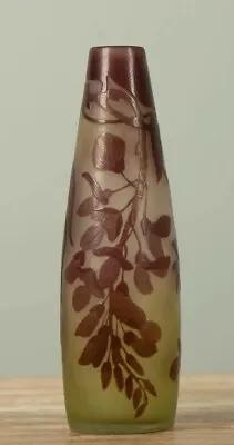 Gallé Emile Piriformis Vase Acid Engraved Glass Glucine Decor • £325.57
