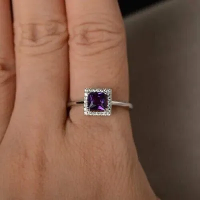 $97.99 • Buy 3Ct Princess Cut Simulated Amethyst Engagement Ring 14K White Gold Plated Silver