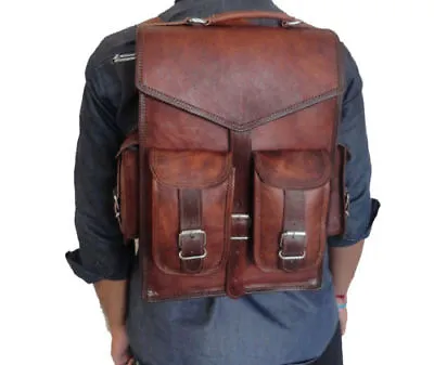 Brown Vintage Real Genuine Leather Men's Backpack Bag Laptop Satchel Briefcase • £50.30