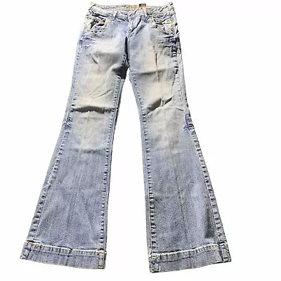 ZANA DI Jeans Women 7 Blue Low Rise Flare Stud Embellished VTG Y2k 90s Juniors • $15.90