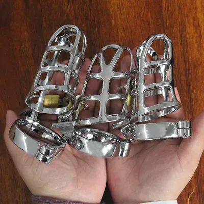 Male Metal Chastity Cage Belt Penis Cage With Bondage Ring Lockable Device Lock • £9.78