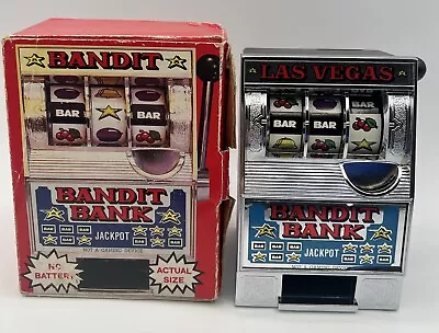 Vtg.Bandit Bank Vintage Slot Machine  Arm Pull Las Vegas Toy Bank W/ Box Tested • $13.90