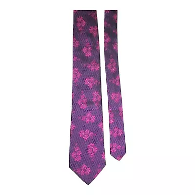 Duchamp London Purple Pink Floral Pattern Woven Silk Tie 10 Cm Width • $38.49