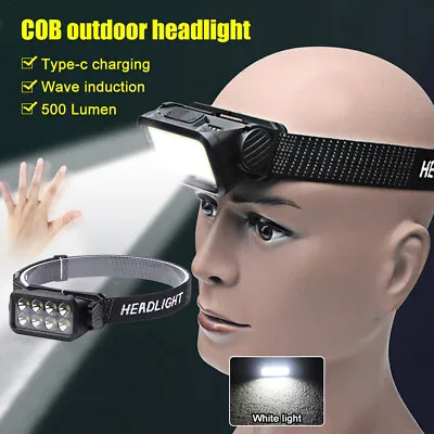 COB LED Headlamp USB Rechargeable Headlight Torch Work Light Bar Head Band Lamp • $8.99