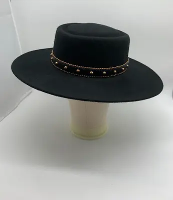 Marks & Spencer Trilby Hat Size S M VGC Black Wool Studded Band Wide Brim • £27.37