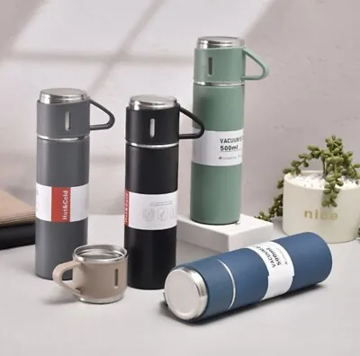 $19.20 • Buy 500ml Vacuum Flask Thermos Coffee Cup Insulated Tea Bottle Mug With 2 Cup