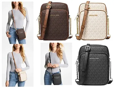 New Michael Kors Jet Set Travel MK Logo PVC Leather Medium Flight Crossbody Bag • $79