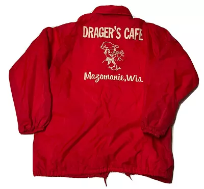 Vintage 1970s Dragers Cafe Restaurant Jacket Long Red Wisconsin 70s OG Sz Large • $84.99