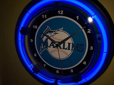 Miami Florida Marlins Baseball Bar Man Cave Neon Wall Clock Advertising Sign • $99.99