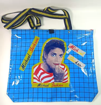 Vintage Greek 1980s Plastic MICHAEL JACKSON Tote Bag 31x37cm - Blue • $69.99