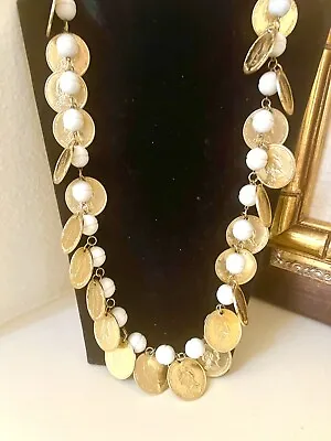 Super RARE Vintage French Designer Freirich Gold Coin And White Bead Necklace • $89