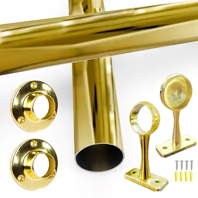 £4.19 • Buy ROUND WARDROBE RAIL Golden/Brass HANGING POLE/ROD 300mm-2.5m FREE FITTING & CUT