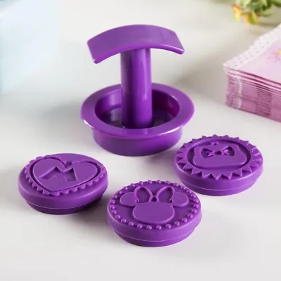 Disney Minnie Mouse 3pc Round Mould Hand Pressure Maker Plastic Cookies Cutter • £12.99