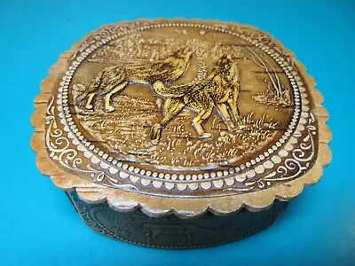 3  Russian BIRCH BARK Jewelry Trinket Box WOLF Horse  Bear Elk Signed Wood • $24.88