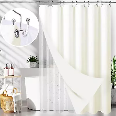 3 In 1 Waterproof Waffle Weave Shower Curtain And Clear Liner 72Wx72H Cream  • £46.99