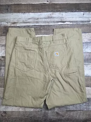 Carhartt Mens 34 X 34 Flame Resistant Loose Fit Canvas Work Pants Beige Rugged • $34.99