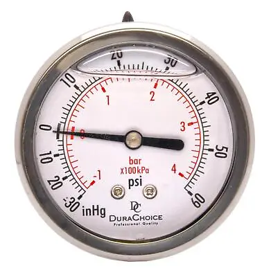 $13.39 • Buy 2-1/2  Vacuum Pressure Gauge - S.S. Case, 1/4  NPT Ctr. Back Mnt -30HG/60PSI