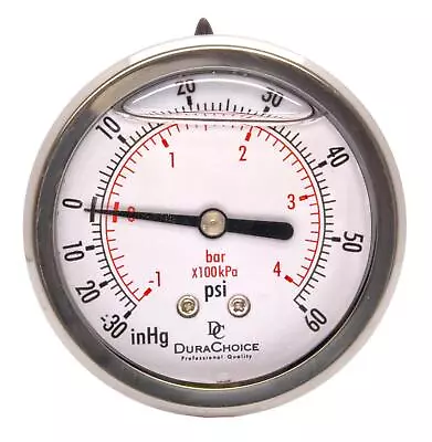 $13.39 • Buy 2-1/2  Vacuum Pressure Gauge - S.S. Case, 1/4  NPT Ctr. Back Mnt -30HG/60PSI