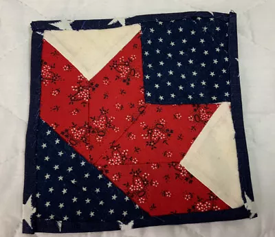 Vintage Mini Quilt Table Topper Diamonds Red White Navy Early Calicos • $4.95