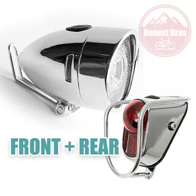 Classic Vintage Metal Bicycle Light / Front + Rear / Silver Road City Still Tail • $43.50