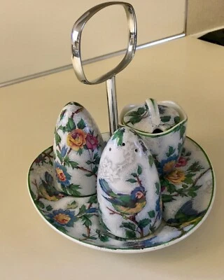 $45 • Buy Vintage Midwinter Lorna Doone Chintz 5 Pc Condiment Set Birds & Flower Pattern