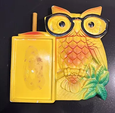 Vintage Miller Studios Chalkware Owl Glasses Kitsch Kitchen Notepad Holder 1970s • $12