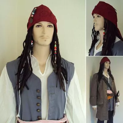 New. Capt. Jack Sparrows Complete Pirate Wig Set For Costume Stage Parties + • £55