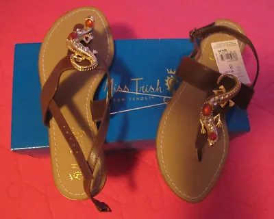 MISS TRISH OF CAPRI Sandals REDUCED NEW IN BOX Coral/Gold Lizard Size 8~FREE H • $44