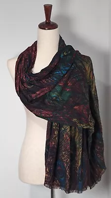 Peacock Feathers Long Rectangular Scarf Wrap Colorful Approx. 18'' X 72'' • $14.99