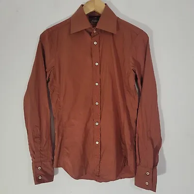 Mens ZARA Shirt Orange Small Slim Fit Tonic Long Sleeved Spread Collar Casual  • £12.90