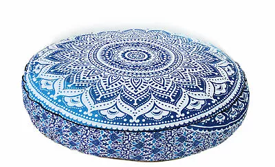 Indian 35'' Round Pillow Cover Ottoman Pouffe Cotton Patchwork Embroidered • $38.72