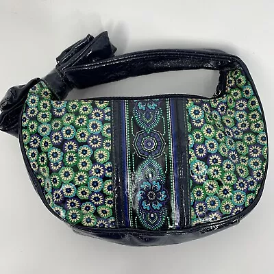 Vera Bradley FRILL Blue Green Floral Coated Vinyl  Bow Handle Hobo Handbag • $14.90