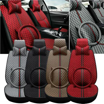 Full Set Luxury PU Leather Front Rear Car Seat Covers 5-Seats Cushion Universal • $39.99