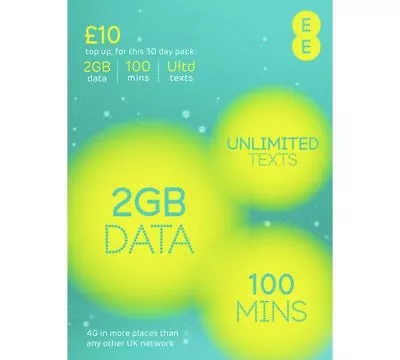 EE Sim Card Pay As You Go £10 Pack 2GB Data Unlmtd SMS Mini Micro & Nano UK 5G • £1.49