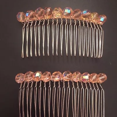 (2) Vintage Topaz Crystal Bead Silver Metal Hair Combs • $11.99