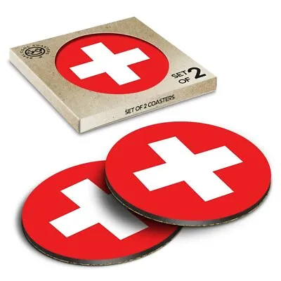 £4.99 • Buy 2 X Boxed Round Coasters - Switzerland Flag Map Swiss  #9063