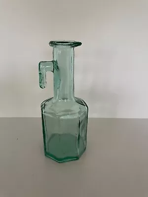 Vintage Aqua Green Glass Oil Vinegar Cruet Bottle Jar  Jug Octagonal 8-sided • $12.95