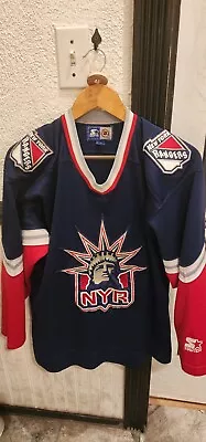 VTG NHL Starter New York Rangers Jersey Mens Medium Lady Liberty Navy Blank • $74.99