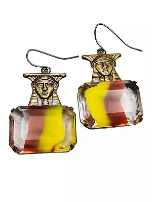 Vintage SADIE GREEN Egyptian Style Givre Glass Earrings • $13