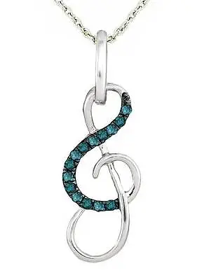 Music Note Pendant Blue Diamond Treble Clef 925 Sterling Silver Necklace & Chain • $60.48
