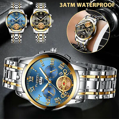 FNGEEN Waterproof Men Watch Quartz Stainless Steel Business Luminous Wristwatch • $13.48